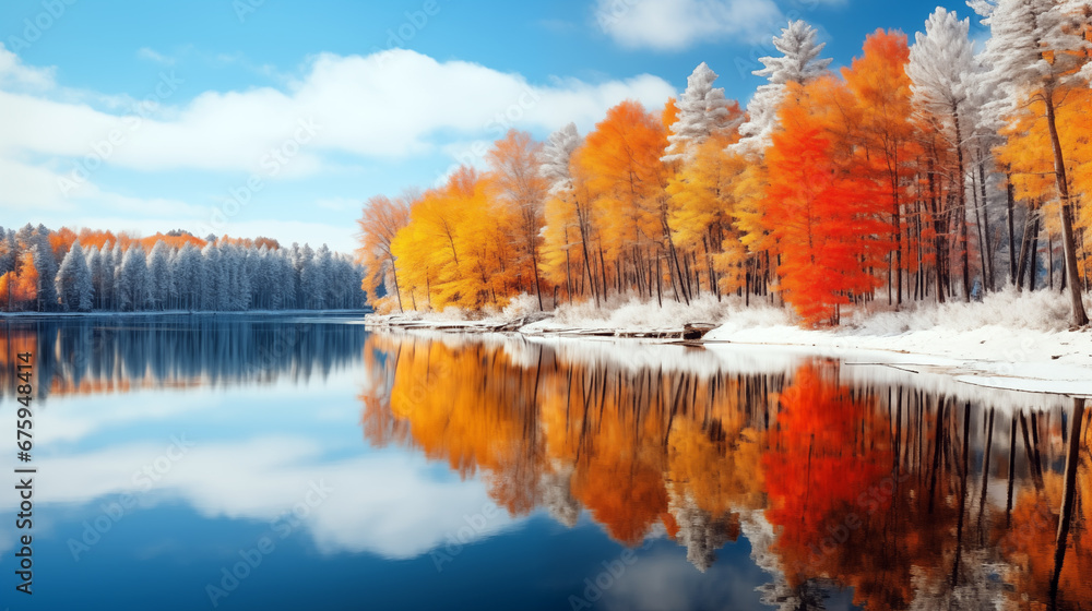 Autumn - Winter lake landscape Autumn - Winter lake landscape