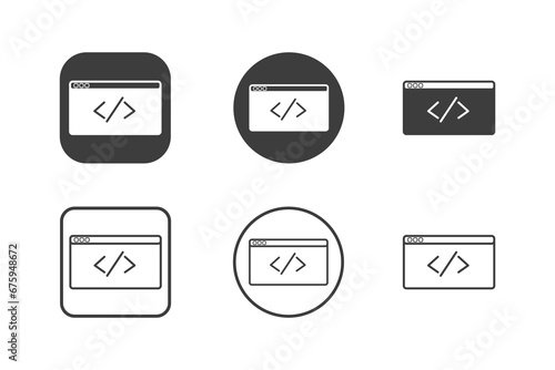 Symbol programming icon design 6 variations. Isolated on white background.