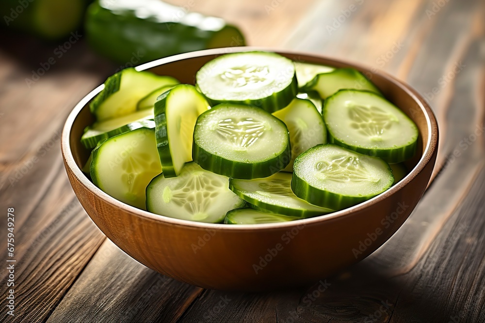 Bowl with cucumber cut into slices, for weight loss diets. Bowl with cucumber cut into slices, for weight loss diets.