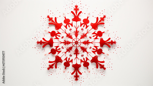 Red Snowflake on White Background - Festive Winter Glitter and Sparkles | Abstract Christmas Decoration
