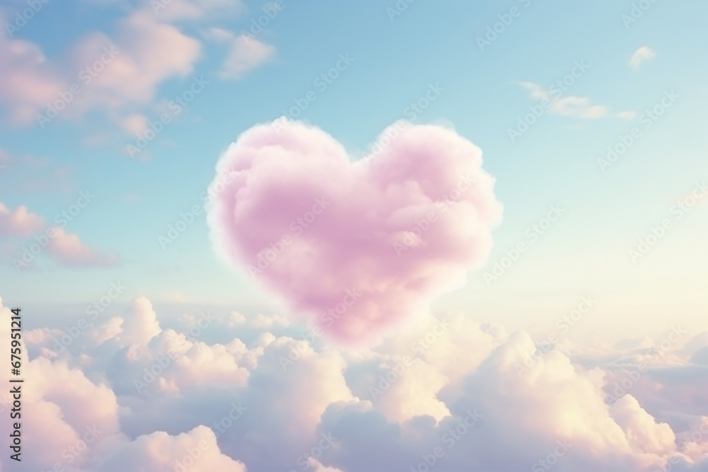 Valentine day, Shaped cloud of heart in the blue sky, fantastic hearth of cloud in the neon color style, Love concept