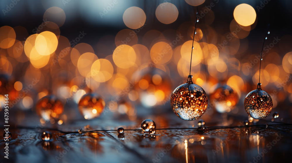 Goldene Weihnachtskugel mit glitzernden Akzenten vor einem unscharfen Hintergrund aus leuchtenden Lichtern, festliche Atmosphäre Goldene Weihnachtskugel mit glitzernden Akzenten vor einem unscharfen Hintergrund aus leuchtenden Lichtern, festliche Atmosphäre