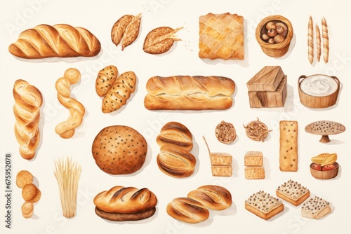 Bread, Cookies, sweets, pastries knolling, from above view, 