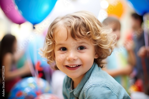 Capture a joyful children's birthday party filled with balloons and cakes, Immortalize the fun and innocence of children