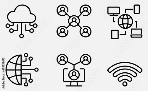 outline icons network, internet. Linear icon collection set. Vector illustration