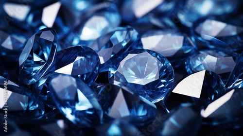 shiny blue luxury diamonds brilliants crystal gemstones on a dark background