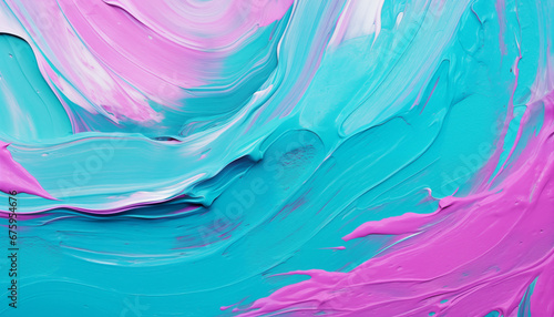Closeup of abstract rough colorful Fuchsia turquoise teal colors art painting texture background wallpaper. AI generated