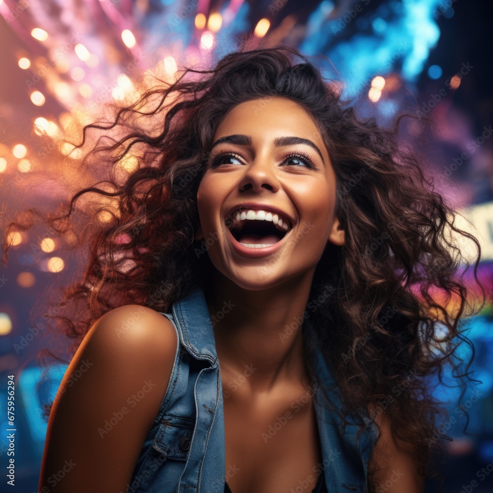 happy person celebrating with firework.