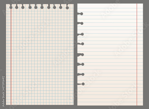 Notebook sheets of paper. Vector template for text and notes.
