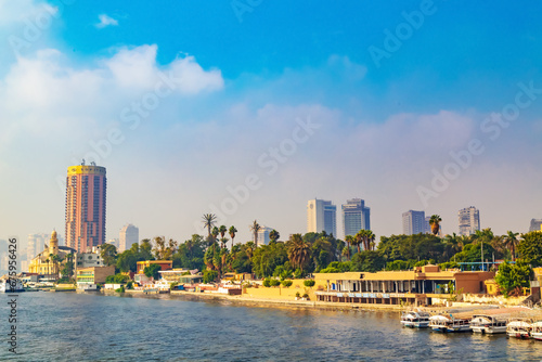 Foggy morning in Cairo. View of the Nile from the bridge. photo