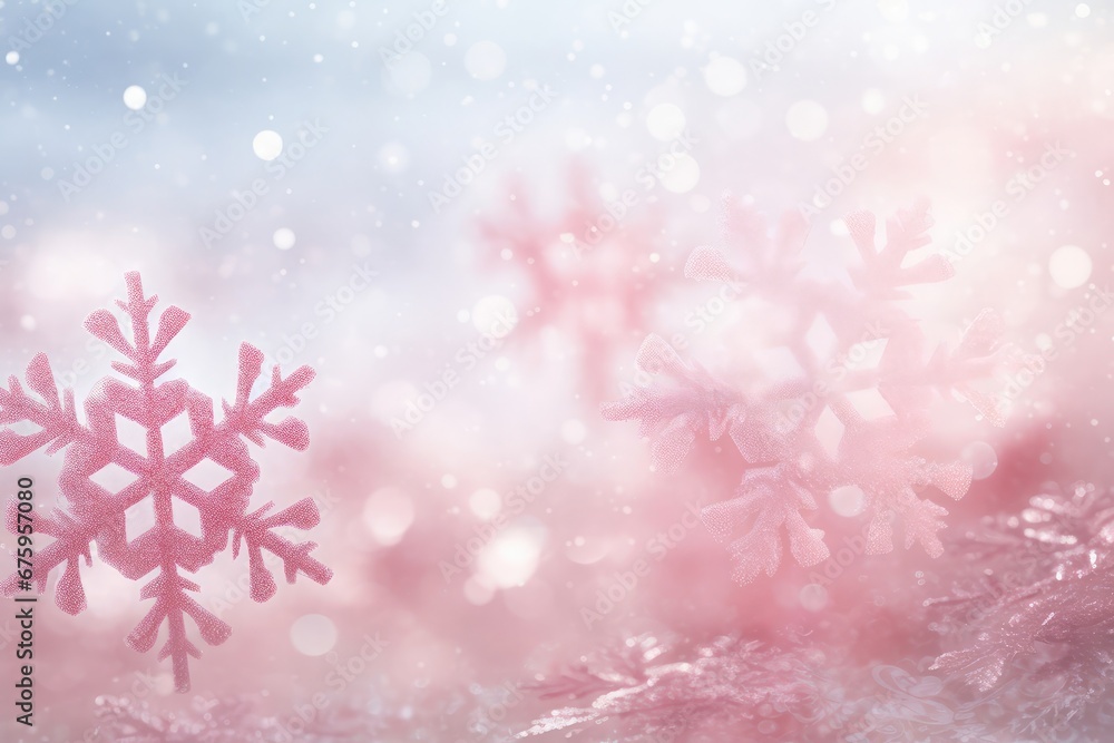 Beautiful white decorative snowflakes on a festive pink bokeh background with copy space Beautiful white decorative snowflakes on a festive pink bokeh background with copy space