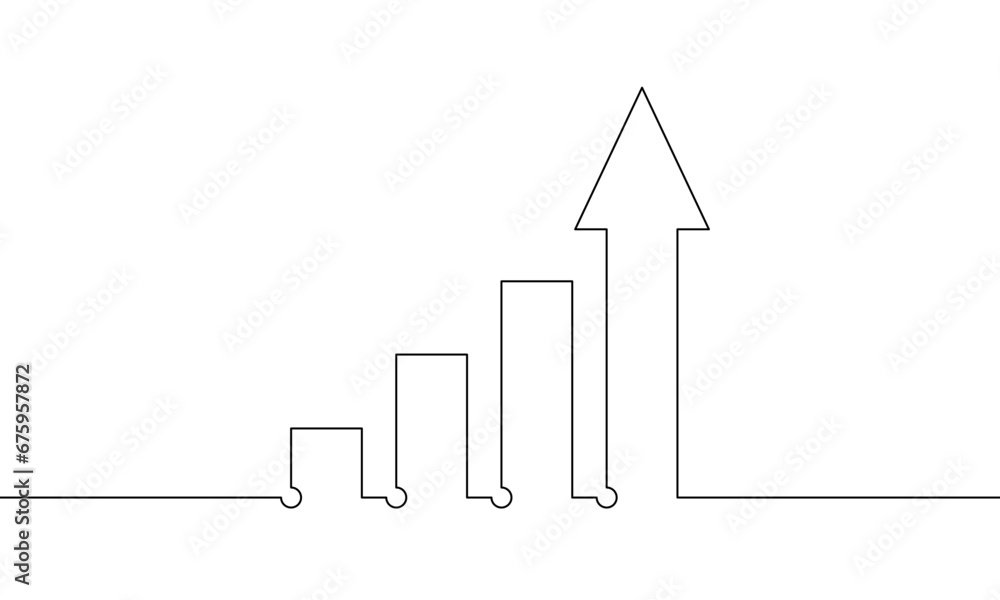 Continuous line drawing of graph with arrow up. Illustration vector of bar chart sign symbol. object one line. Single line art Continuous line drawing of graph with arrow up. Illustration vector of bar chart sign symbol. object one line. Single line art
