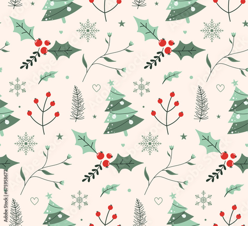 Seamless Christmas pattern with Christmas trees, Christmas wrapping paper concept, Vector
