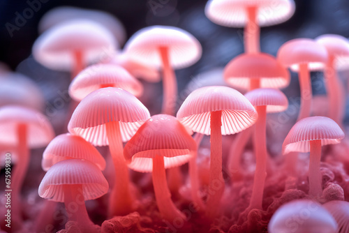 Closeup, Macro shot of magic Pink button Mushrooms shrooms , wallpaper, C.U, Generative Ai	 (ID: 675959830)