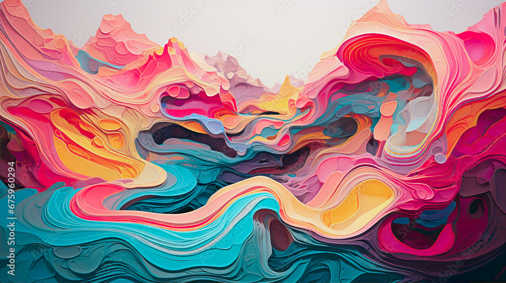 Fototapeta premium Bright abstract composition of colored waves and strokes of acrylic paint