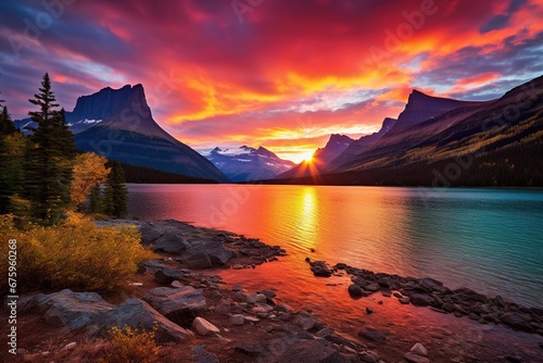 Majestic sunset in Glacier National Park, Montana, USA.