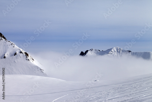 Ski slope in mist