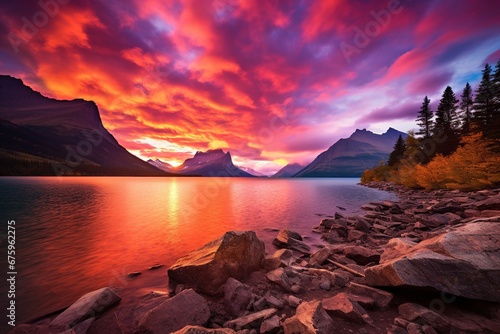 Majestic sunset in Glacier National Park, Montana, USA. © Rudsaphon