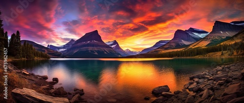 Majestic sunset in Glacier National Park  Montana  USA.