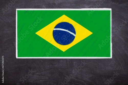 Hand drawn flag of Brazil on a black chalkboard
