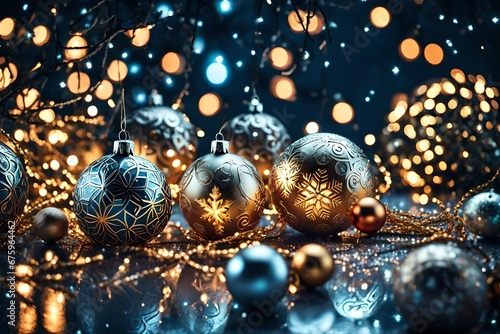 christmas balls on blue