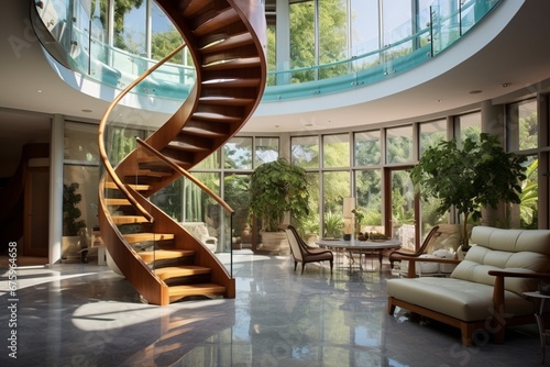 desidn a room with a glass encloses spiral stair case photo