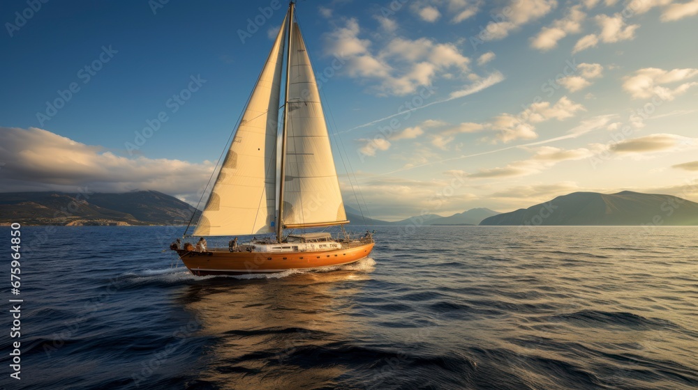 Sailboat gliding on a tranquil sea scenic view