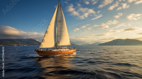 Sailboat gliding on a tranquil sea scenic view photo