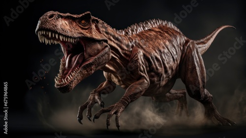 Terrifying tyrannosaurus rex on a black background photo