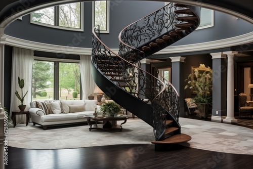 design a room with a spiral staircase and featuring with a custo photo