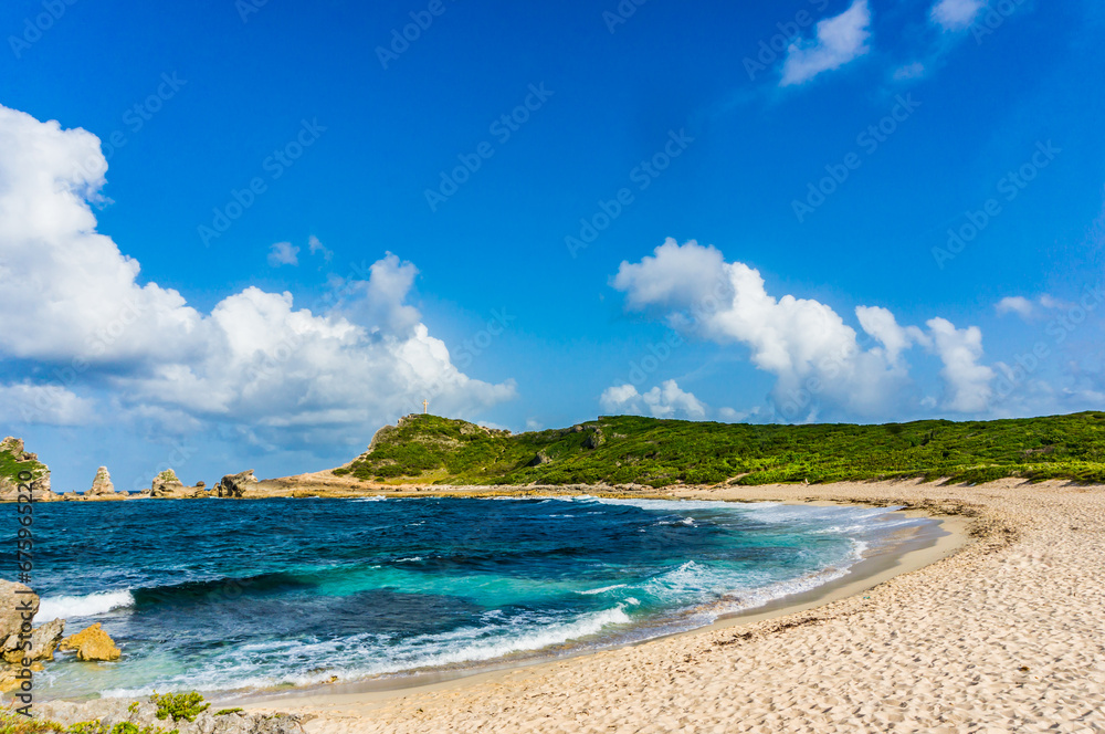 Cloudy sky over Pointe de Châteaux beach in Saint-Francois, Guadeloupe, French West-Indies