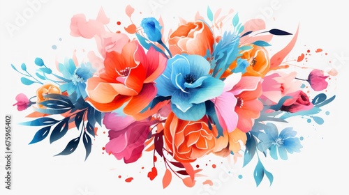 Colorful watercolor bouquet of flowers clipart with white background