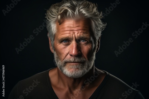 Portrait of an old man with grey hair and beard. Studio shot.