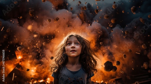 A young girl in the center of the explosions.