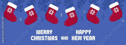 Pixel art Christmas and Happy New Year banner