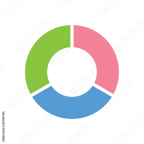 Fraction pie divided into one-third. Pie chart. Mathematics resources for teachers and students.