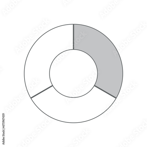 Fraction pie divided into one-third. Pie chart. Mathematics resources for teachers and students.