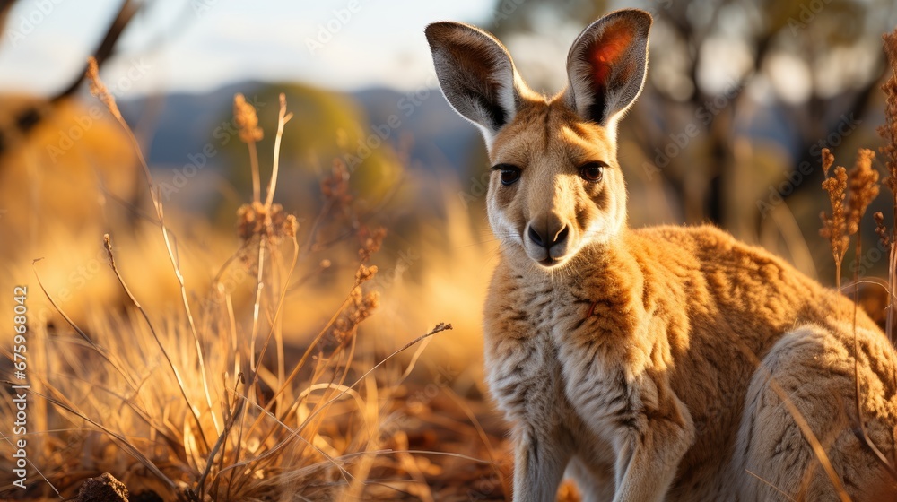 Obraz premium Kangaroo Ground-Level, Background Image, Background For Banner, HD