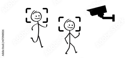 Observe camera. Biometrical, identification facial recognition system, face-recognition concept. Safety security surveillance video camera eye cctv. Alert attention for identity data scanning. 