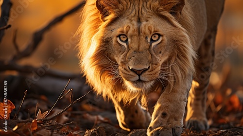 Fototapeta Naklejka Na Ścianę i Meble -  Lion Ground-Level, Background Image, Background For Banner, HD