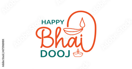 Happy Bhai Dooj Handwritten calligraphy text with monoline style. Hindu festival which celebrates the love between a brother and sister.Vector illustration