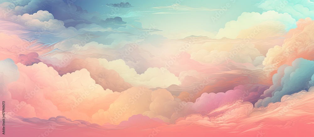 The vintage wallpaper featured an abstract background with a colorful fantasy texture showcasing a vibrant sky adorned with retro clouds and a mesmerizing rainbow all illuminated by a soft 