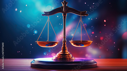 Justice Illuminated: A Balance Scale in a Stunning, Colorful Display, Ideal for Screensavers and Desktop Backgrounds 