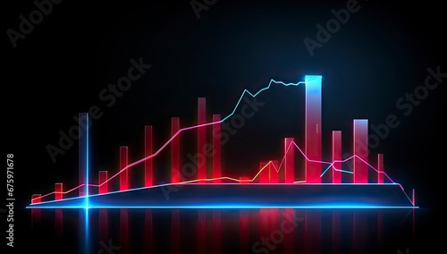 A financial graph with red and blue lighting.