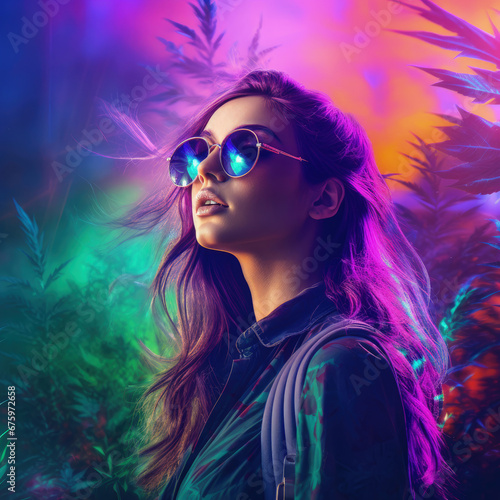 Sensual Euphoria - A Colorful Attractive Women - MDMA - Cannabis - Drugs, Perfect for Screensavers and Desktop Backgrounds © The_AI_Revolution