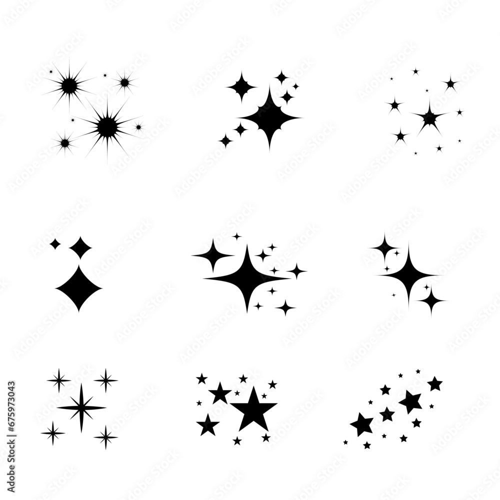 A set of shining and glowing stars, sparkle star icons,
and stars with festive decoration particles create an abstract staright effect. Twinkling stars, 
in this vector illustration.