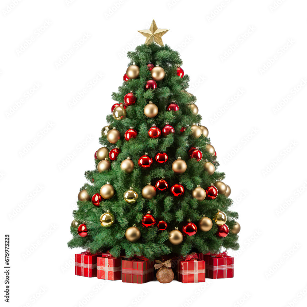 christmas tree with gifts on transparent background