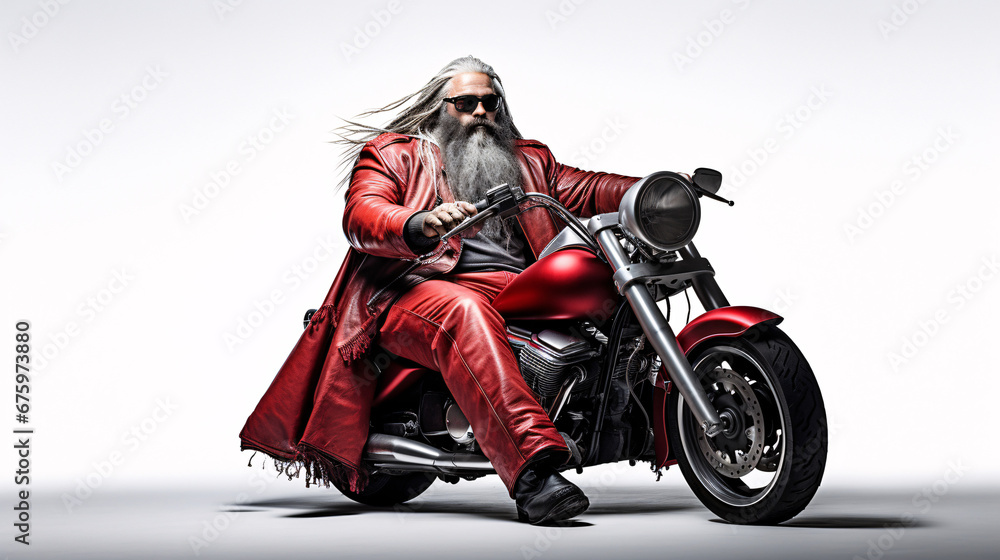 Cool biker santa with sunglasses on a motorbike Cool biker santa with sunglasses on a motorbike