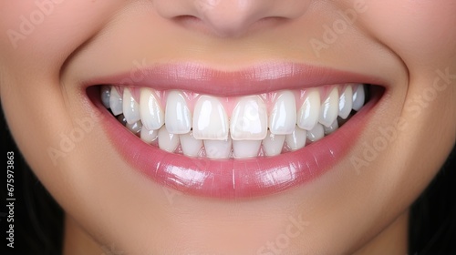 Natural look of smile makeover with dental ceramic veneers treatment, present of clean, props, youth and white teeth smile. Before and after close up smile.