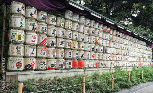 Traditional Sake Barrels at Meiji Jingu Shrine photo
